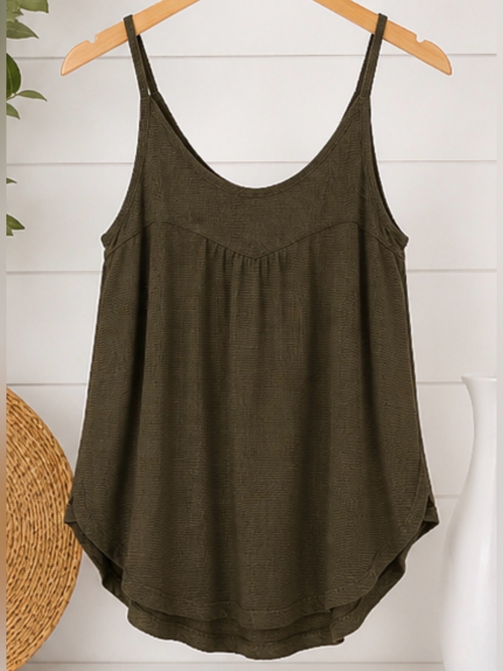Free People Intimately Olive Green Ribbed Swing Cami Tank Top Size M - Picture 3 of 4